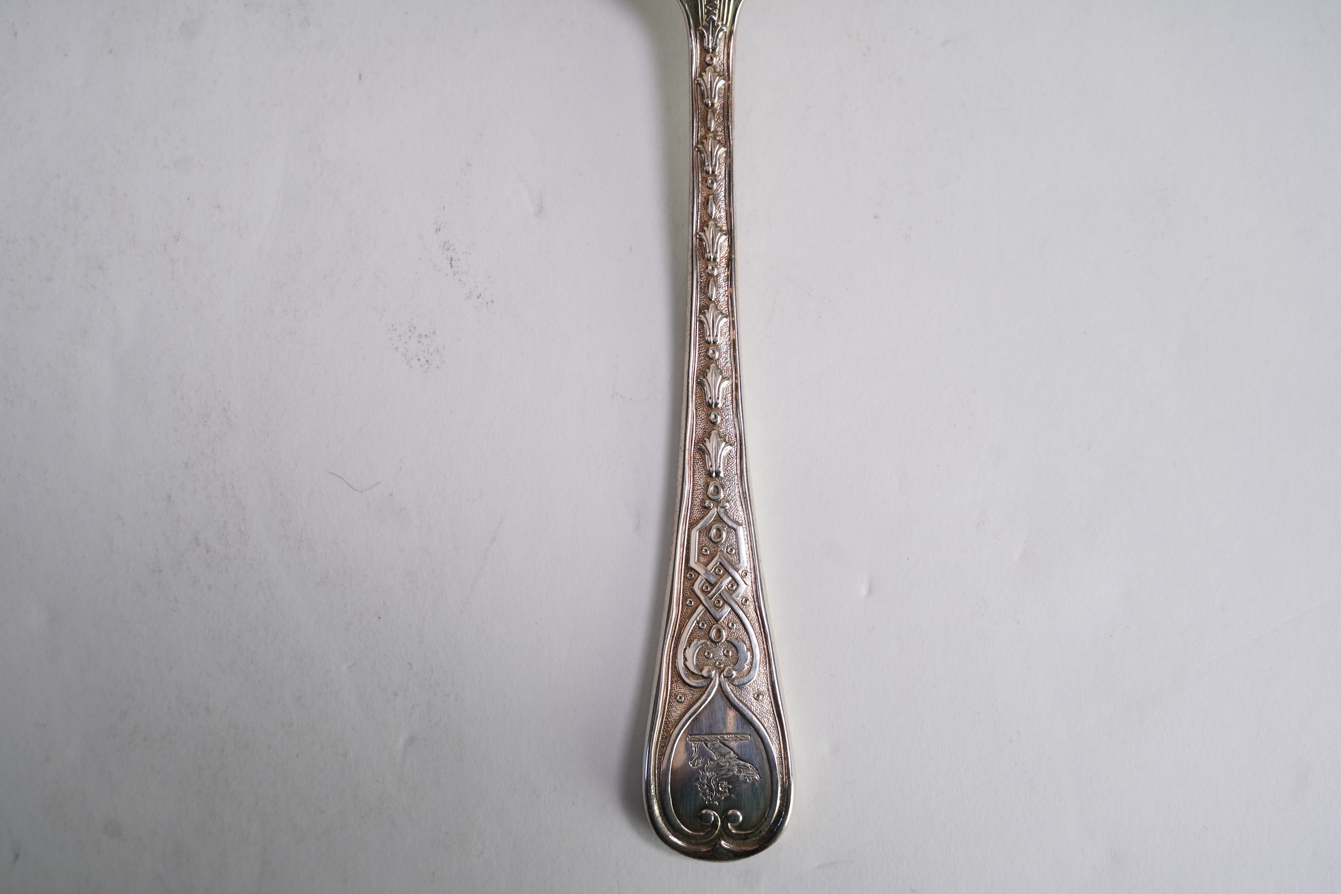 A harlequin set of twenty one Victorian and later silver fancy pattern table forks